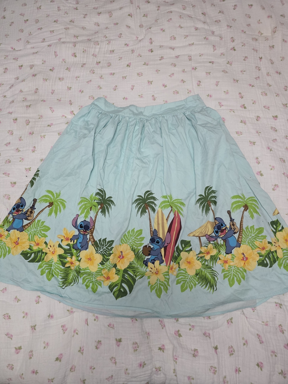 Disney Light Blue Tropical Stitch Border Print Skirt